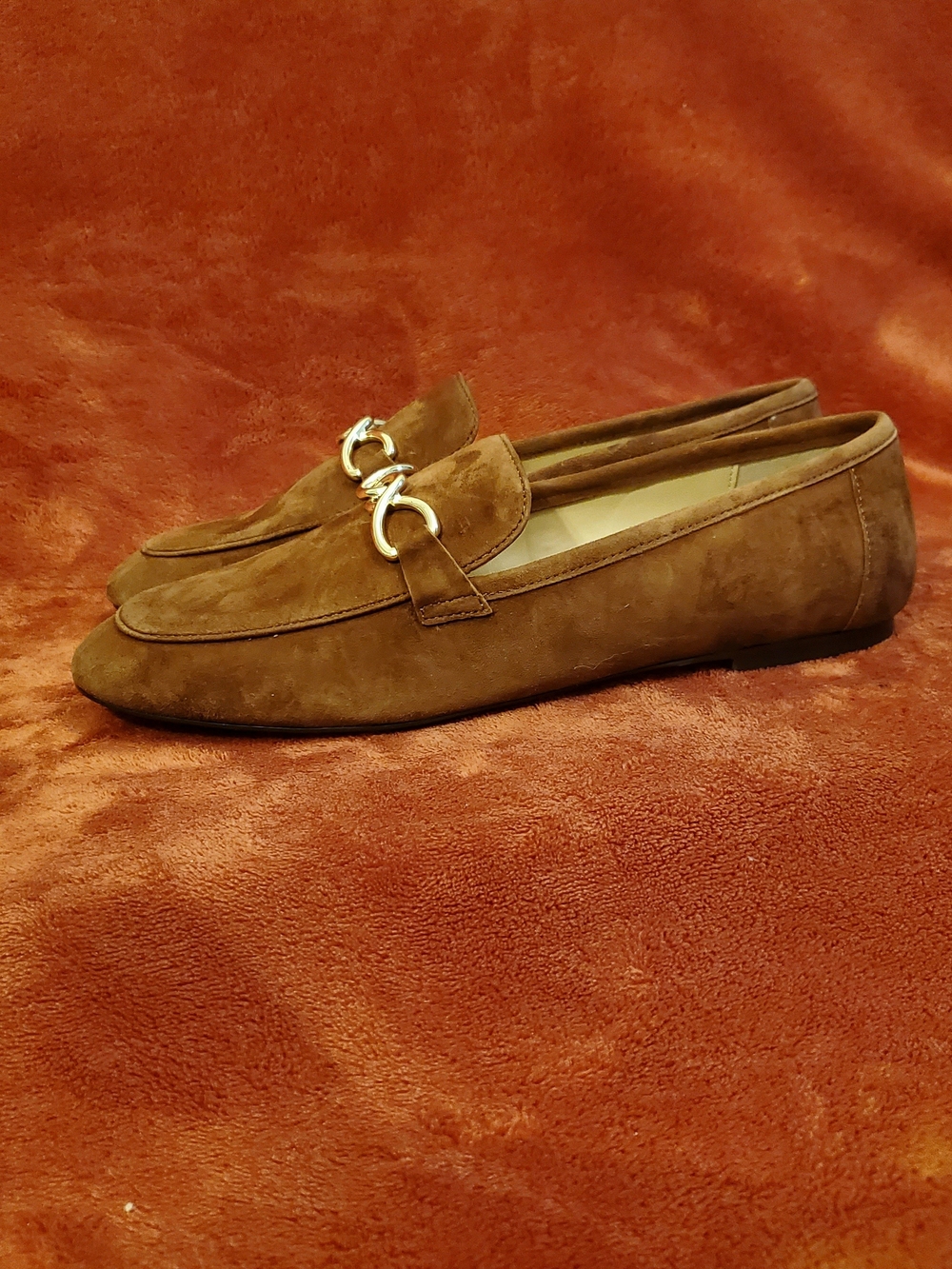 NEW Ann Taylor Brown Suede Leather Gold Horsebit Loafers